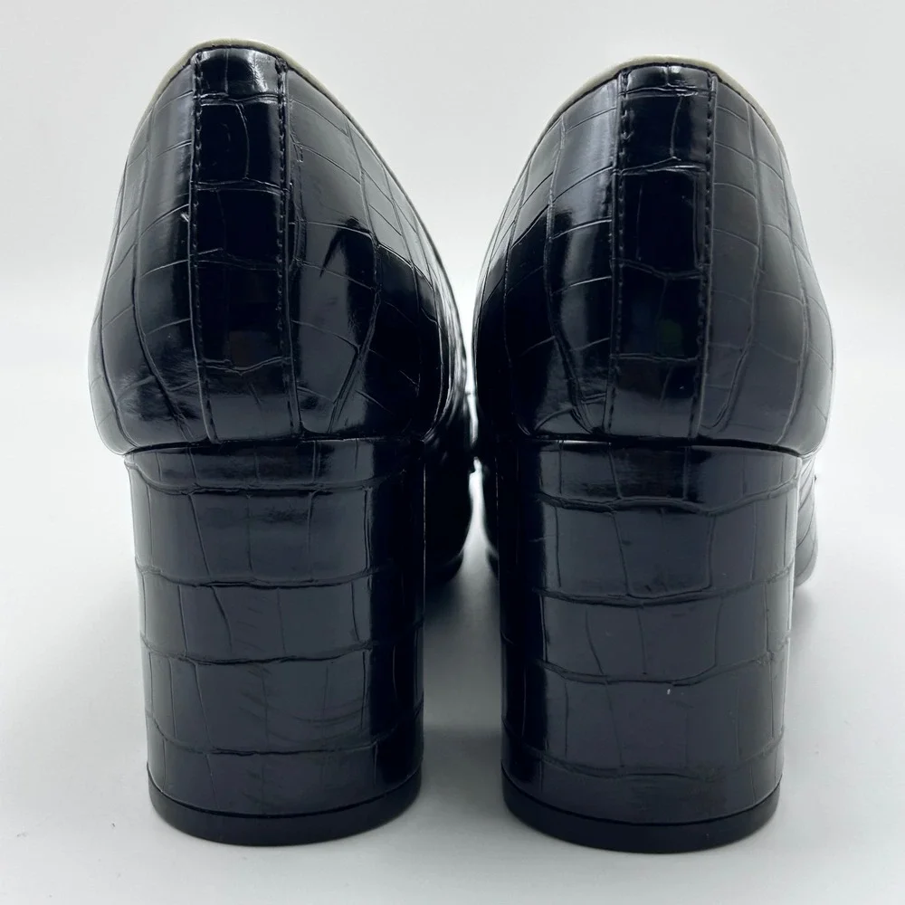 Liz Claiborne Heeled Loafers 7 Black Croc Embossed Horsebit Preppy Officecore - Picture 5 of 10
